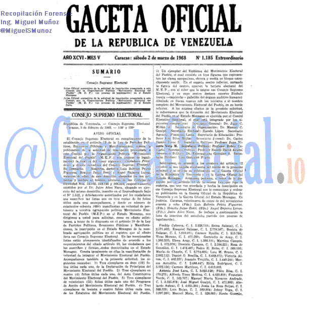 Gaceta Oficial 1185 del 2 Marzo 1968