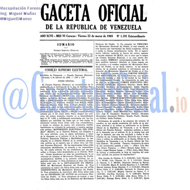 Gaceta Oficial 1191 del 22 Marzo 1968