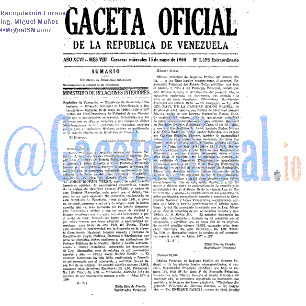 Gaceta Oficial 1196 del 15 Mayo 1968