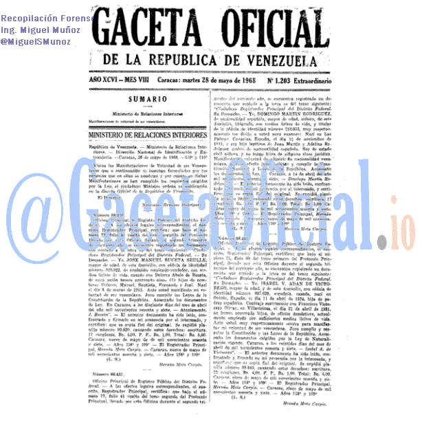 Gaceta Oficial 1203 del 28 Mayo 1968