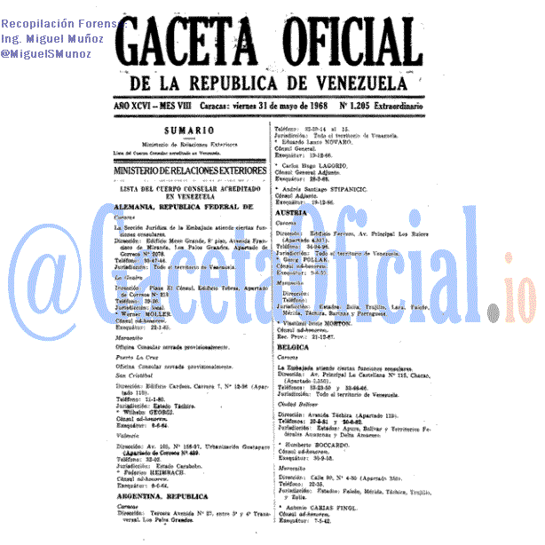 Gaceta Oficial 1205 del 31 Mayo 1968
