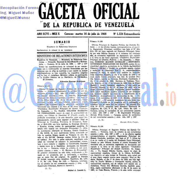 Gaceta Oficial 1224 del 16 Julio 1968