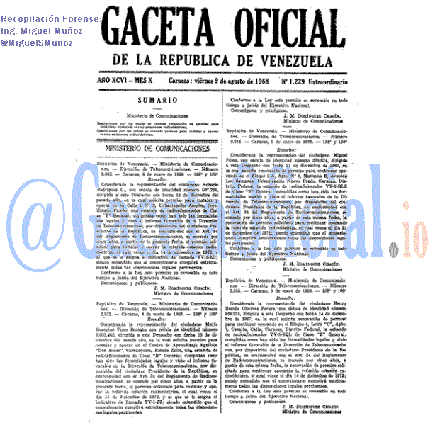 Gaceta Oficial 1229 del 9 Agosto 1968
