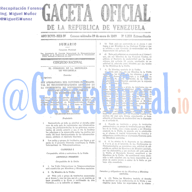 Gaceta Oficial 1258 del 29 Enero 1969