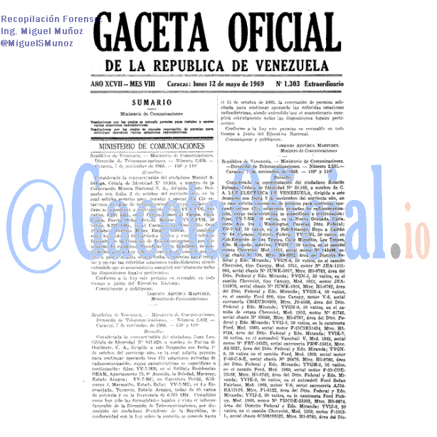 Gaceta Oficial 1303 del 12 Mayo 1969