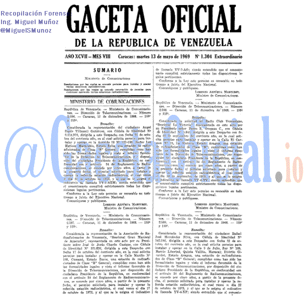 Gaceta Oficial 1304 del 13 Mayo 1969