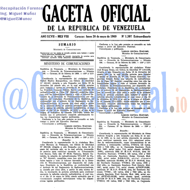 Gaceta Oficial 1307 del 26 Mayo 1969