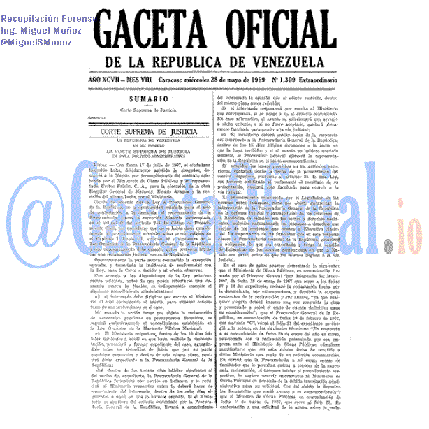 Gaceta Oficial 1309 del 28 Mayo 1969