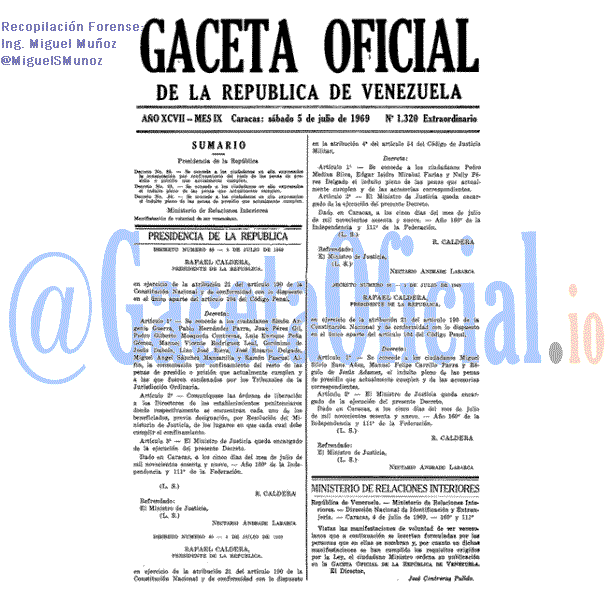 Gaceta Oficial 1320 del 5 Julio 1969