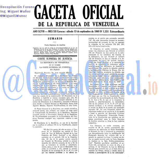 Gaceta Oficial 1331 del 13 Septiembre 1969