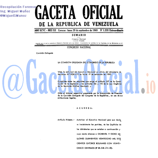Gaceta Oficial 1335 del 29 Septiembre 1969