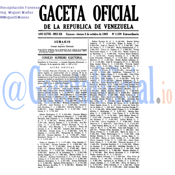 Gaceta Oficial 1339 del 3 Octubre 1969