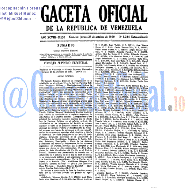 Gaceta Oficial 1344 del 23 Octubre 1969