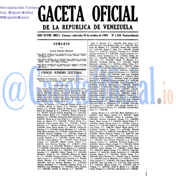 Gaceta Oficial 1346 del 29 Octubre 1969
