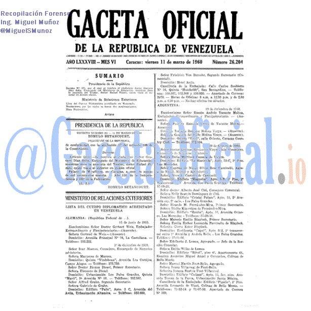 Gaceta Oficial 26204 del 11 Marzo 1960