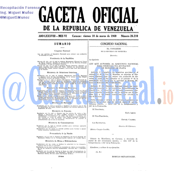 Gaceta Oficial 26210 del 18 Marzo 1960