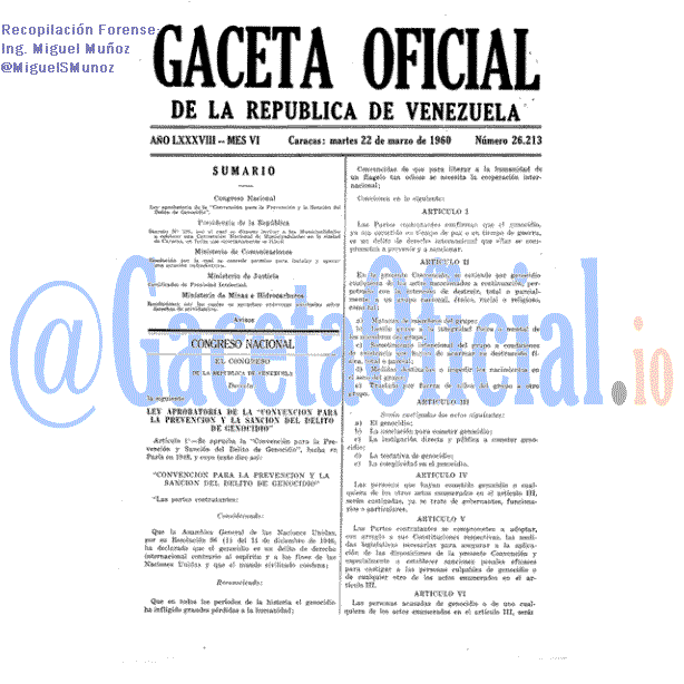 Gaceta Oficial 26213 del 22 Marzo 1960