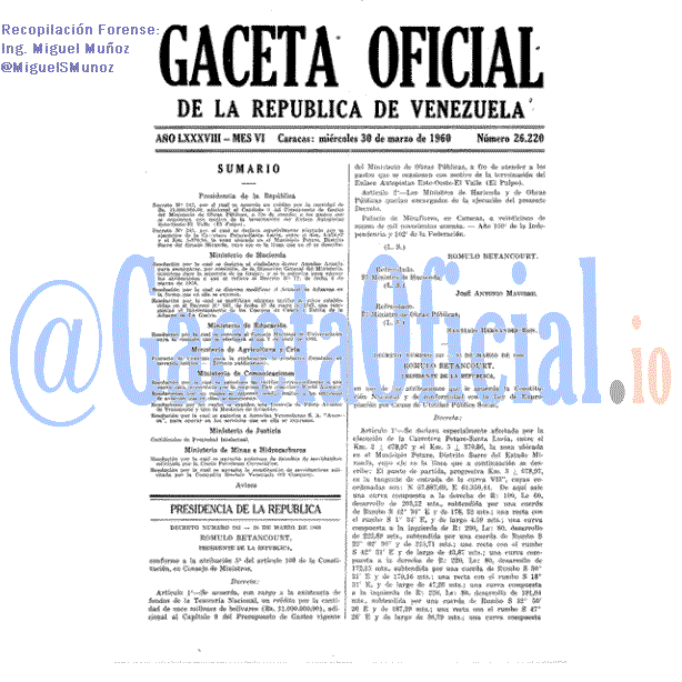 Gaceta Oficial 26220 del 30 Marzo 1960
