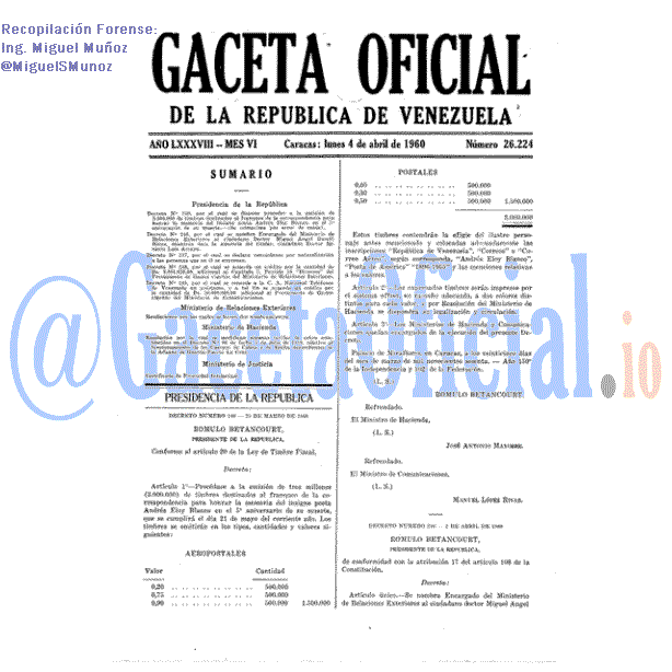 Gaceta Oficial 26224 del 4 Abril 1960