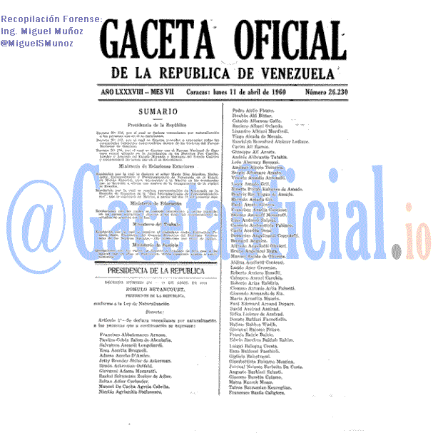 Gaceta Oficial 26230 del 11 Abril 1960