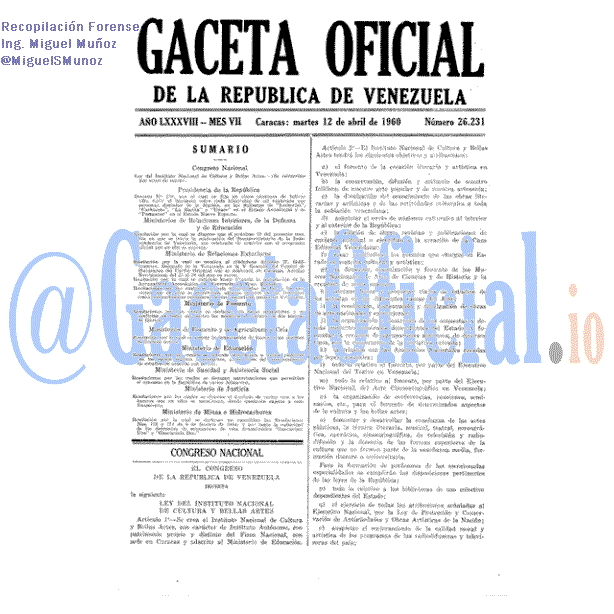 Gaceta Oficial 26231 del 12 Abril 1960