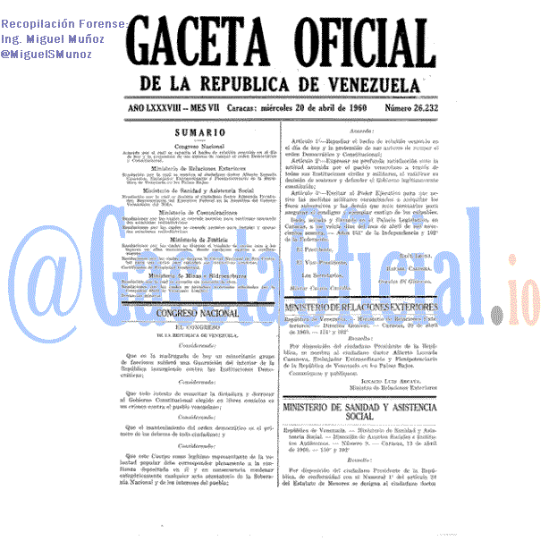 Gaceta Oficial 26232 del 20 Abril 1960