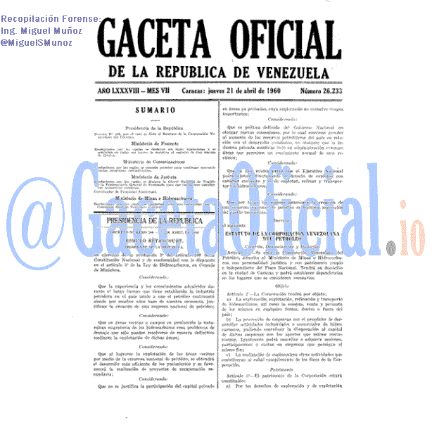 Gaceta Oficial 26233 del 21 Abril 1960