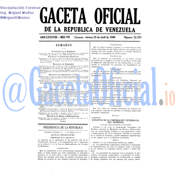 Gaceta Oficial 26234 del 22 Abril 1960