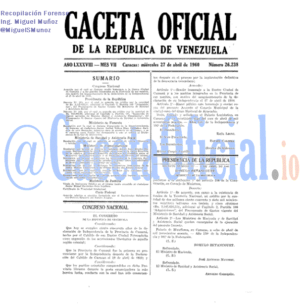 Gaceta Oficial 26238 del 27 Abril 1960