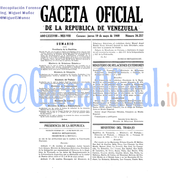 Gaceta Oficial 26257 del 19 Mayo 1960