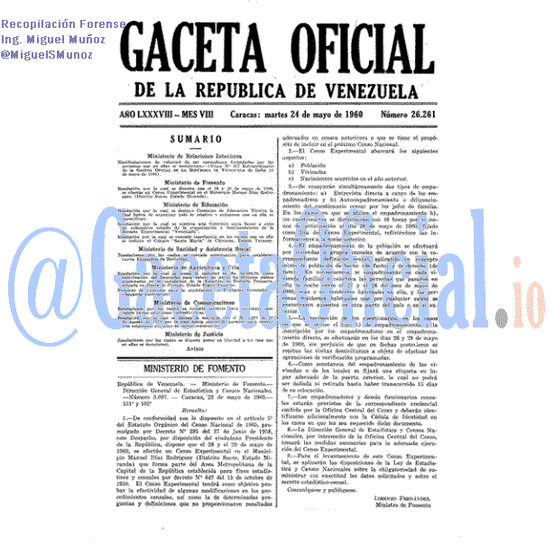 Gaceta Oficial 26261 del 24 Mayo 1960