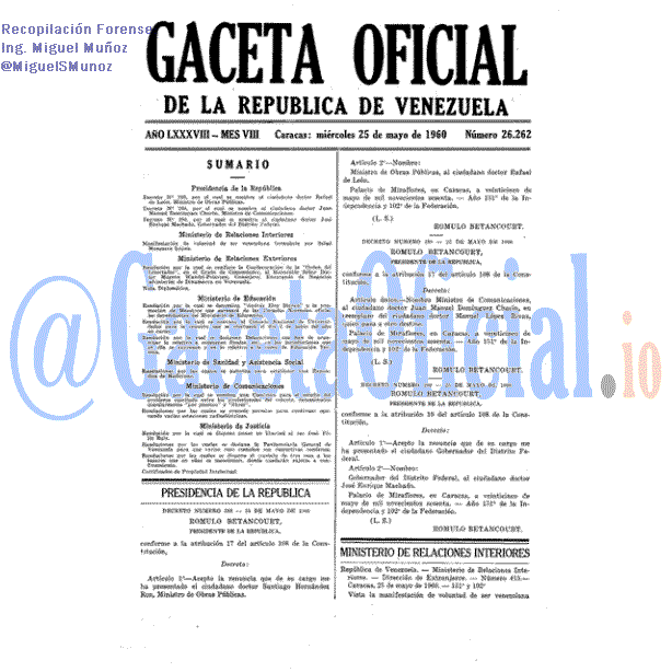 Gaceta Oficial 26262 del 25 Mayo 1960