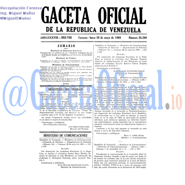 Gaceta Oficial 26266 del 30 Mayo 1960