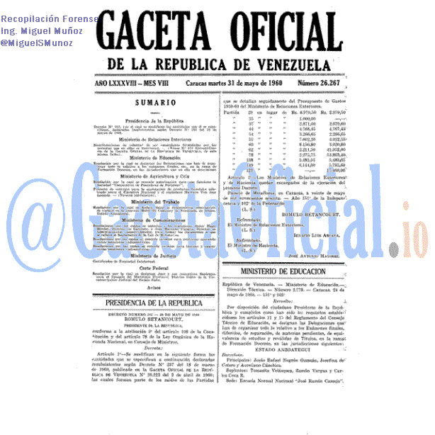 Gaceta Oficial 26267 del 31 Mayo 1960