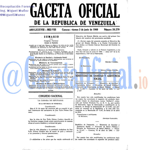 Gaceta Oficial 26270 del 3 Junio 1960