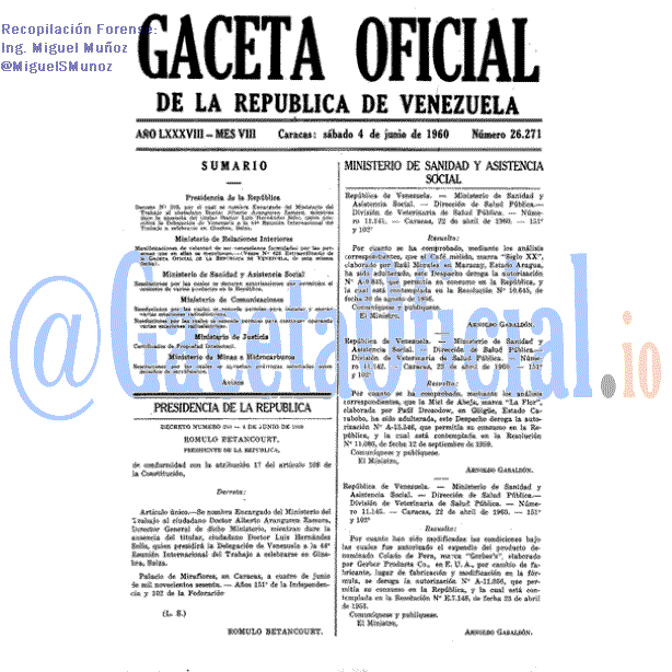 Gaceta Oficial 26271 del 4 Junio 1960