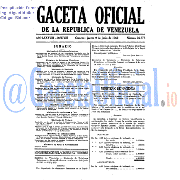 Gaceta Oficial 26275 del 9 Junio 1960