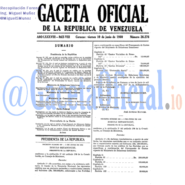 Gaceta Oficial 26276 del 10 Junio 1960