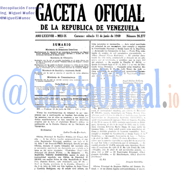 Gaceta Oficial 26277 del 11 Junio 1960