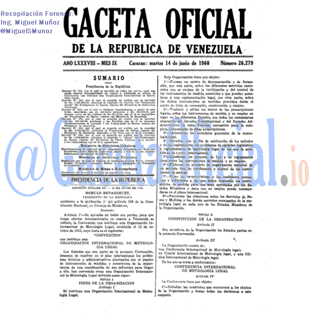 Gaceta Oficial 26279 del 14 Junio 1960