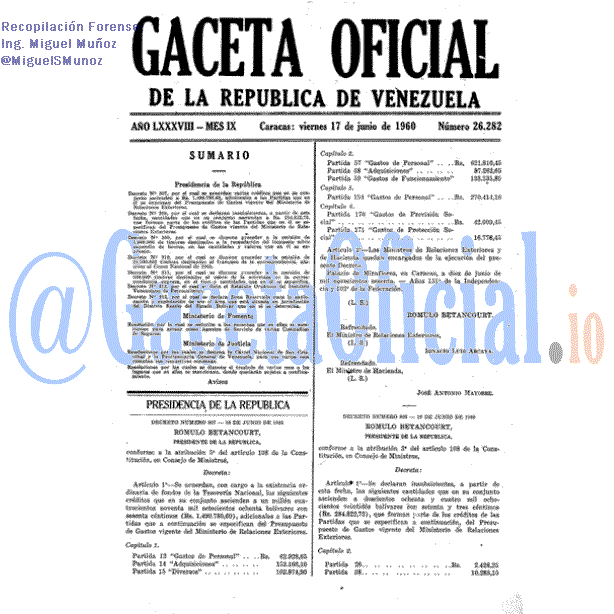 Gaceta Oficial 26282 del 17 Junio 1960
