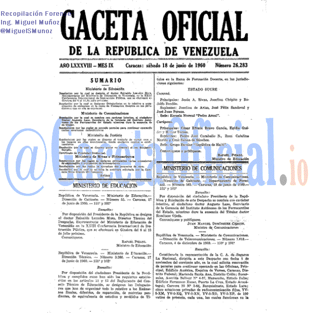 Gaceta Oficial 26283 del 18 Junio 1960