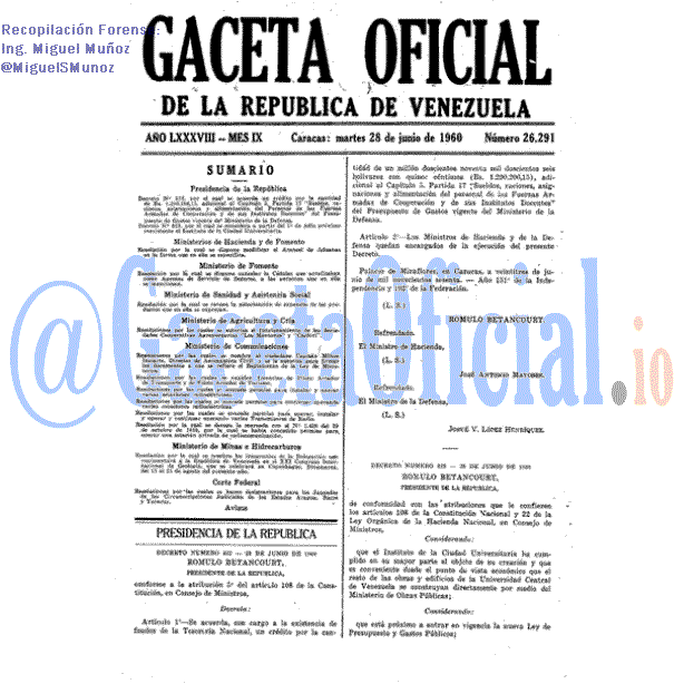 Gaceta Oficial 26291 del 28 Junio 1960