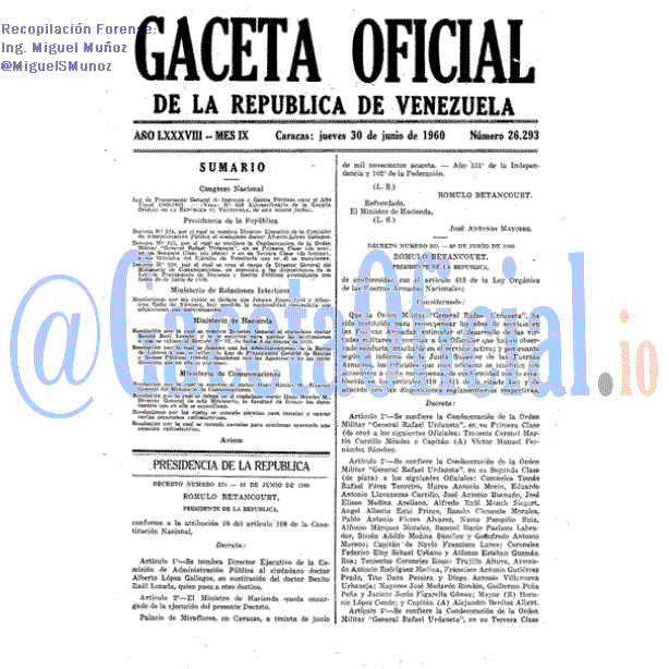 Gaceta Oficial 26293 del 30 Junio 1960