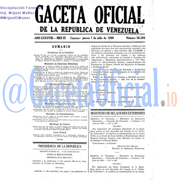 Gaceta Oficial 26298 del 7 Julio 1960