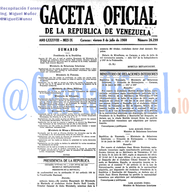 Gaceta Oficial 26299 del 8 Julio 1960