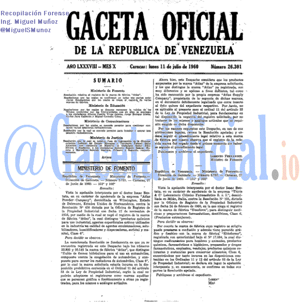 Gaceta Oficial 26301 del 11 Julio 1960