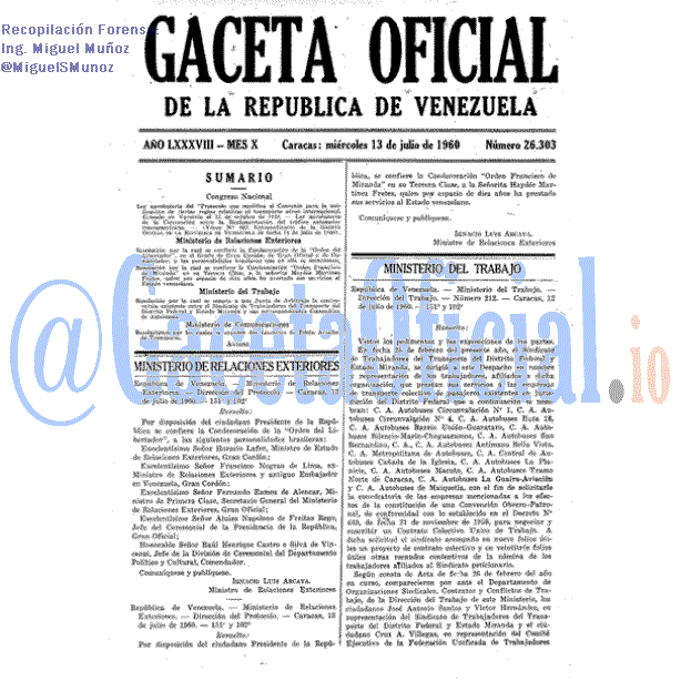 Gaceta Oficial 26303 del 13 Julio 1960