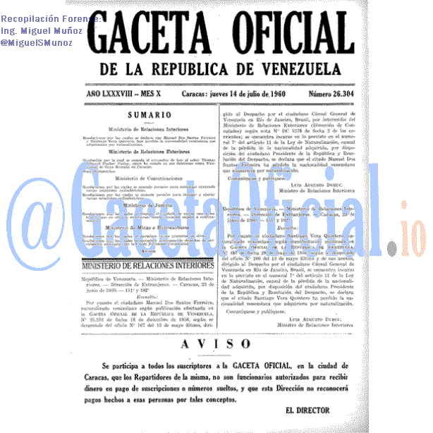 Gaceta Oficial 26304 del 14 Julio 1960