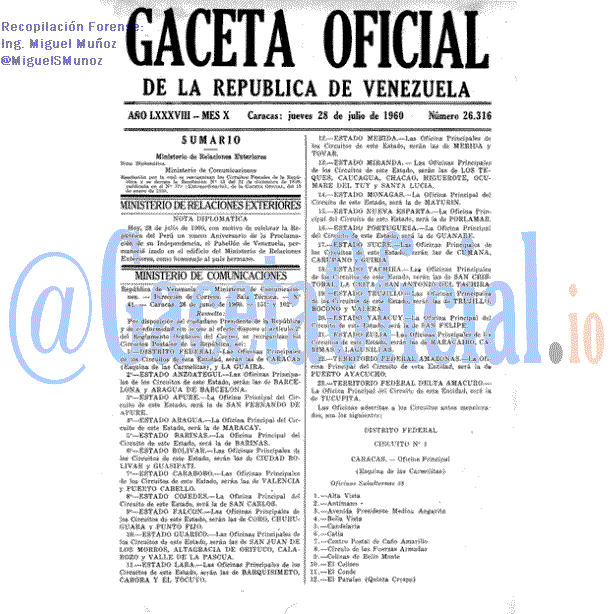 Gaceta Oficial 26316 del 28 Julio 1960